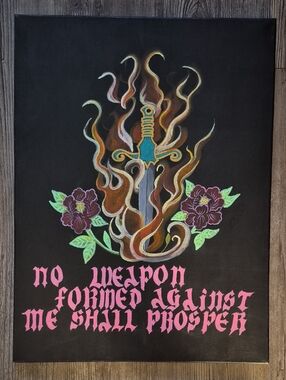 Hand-Painted Bible Verse Canvas In Traditional Tattoo Style